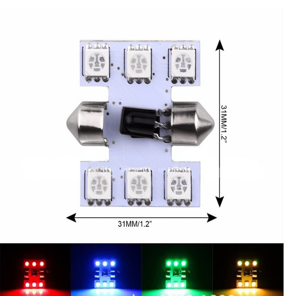 2x Wireless Remote Control RGB Car Reading Light 41MM Dome Festoon C5W 6 Led Car SMD 5050 Interior Bulbs Lights