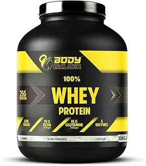 Body Builder 100% Whey Protein - 25g Protein, BCAAs, Glutamine, Digestive Enzymes for Lean Muscle Growth & Endurance, Suitable for Vegetarians & Keto Dieters (Vanilla, 4 LB)