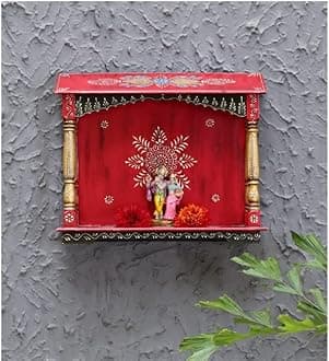 CRAFT TREE WoodenPooja Mandir Without Door Wooden Furniture for Pooja Room | Pooja Mandap | Solid Wooden Pooja Mandir for Puja Room (Red)