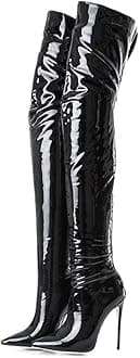 Kitulandy Women's Over The Knee Boots High Heels Zipper PU Leather Thigh High Boot