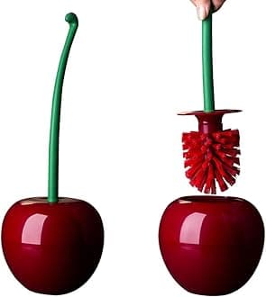 Toilet Brush and Holder Set, Cherry Toilet Brush Set, Cute Toilet Bow Brush with Long Handle, Bathroom Tool Cleaner Accessories for Cherry Bathroom Decor(1 Brush, 1 Holder)