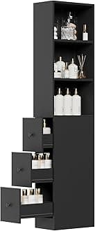 Tall Narrow Free Standing Bathroom Storage Cabinet with 3-Level Adjustable Shelves Home - Space Saver for Living Room Kitchen - Classic Black