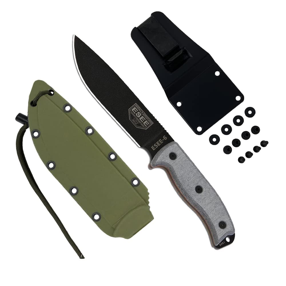 ESEE Knives 6P Fixed Blade Knife w/Molded Polymer Sheath (Black Blade/OD Green Sheath)