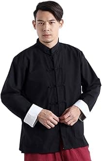 Men`s Chinese Traditional Linen Cotton Tai Chi Kung Fu Mandarin Collar Frog-Button Shirt