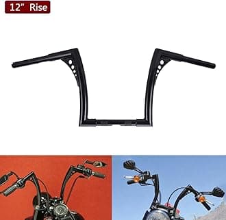OUMURS 12" Rise Ape Hangers Handlebar 1-1/4" Diameter Bar For Harley Sportster XL 1200 883 Dyna Softail (Black)