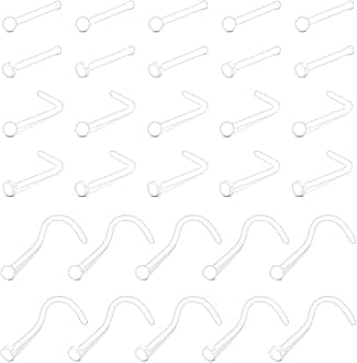 TOKRINGClear Nose Rings Studs Clear Piercing Retainer Set Septum Lip Cartilage Tongue Rook Daith Ear Industrial Nipple Belly Clear Piercing Jewelry for Work Surgery