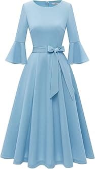 HomRain Women's Church Dresses Modest Bell Sleeve Wedding Guest Cocktail Tea Party Vintage Evening Dress