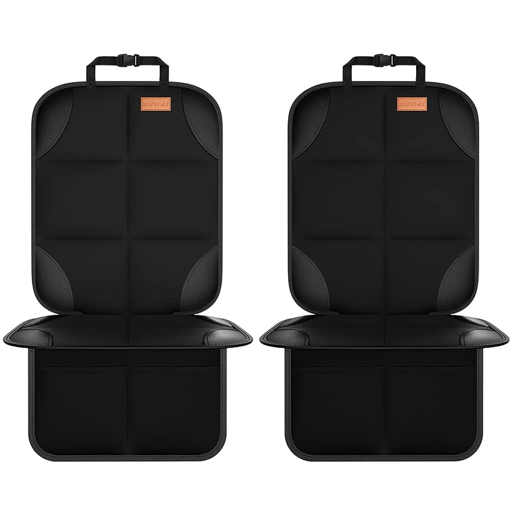 SMART ELF Car Seat Protector, 2Pack Seat Protector Protect Child Seats with Thickest Padding and Non-Slip Backing Mesh Pockets for Baby and Pet,Sedan SUV Truck (Black)