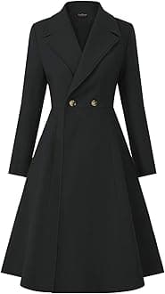 Women's Pea Coat Double Breasted A Line Long Trench Coat Winter Dress Coat with Pockets