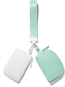 Viverte Mini Zip Around Keychain Wristlet Wallets Small Portable Dual Pouch Wristlet Detachable Coin Purse Pocket, White+Green, Multicolor
