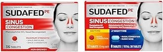PE Sinus Congestion Maximum Strength Non-Drowsy Decongestant Tablets, 36 ct & PE Day and Night Sinus Pressure & Congestion Tablets, 20 Count