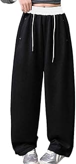 Boys' Open Bottom Fleece-Lined Sweatpants with Pockets High Elastic Waist Baggy Wide Straight Leg Pants 5-15 Years