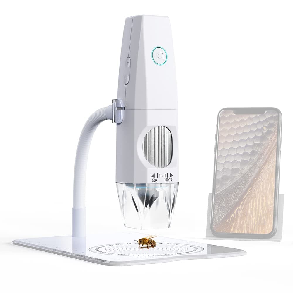 OUNA Electron Microscope, 2MP 1080P WiFi Electron Microscope USB Mobilephone Computers Connecting Microscope Photo Video Taking Portable Electron Microscope with 8 LED Lights Bendable Stand