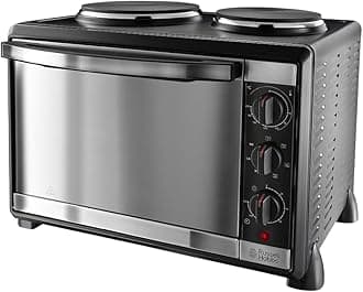 Compact 30L Electric Mini Oven with 2 Hotplates - Grill, roast, bake, boil, Fan assisted, Counter Top, Timer, Auto shut-off, Incs baking tray, grill rack & tray handle, 1920W, 22780
