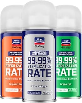 Glodway Car Air Freshener Spray,Deodorizer Odor Eliminator Remover Fogger,Long Lasting Cedar Cologne,Green Tea,Tropical Flavor Scent,6 Ounce(Pack of 3)