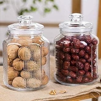 3000 ml Glass JAR for Storage Random Design, Big Size Pop Jar Glass Tea Coffee & Sugar Container Pickle jar for Cookie Jar, with Air Tight for Kitchen Dried Masala, Honey (3 Ltr) || SET OF (2)