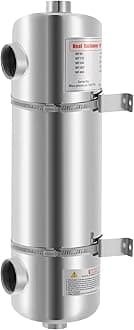 200KBTU Tube Shell Heat Exchanger, Stainless Steel Swimming Pool Heat Exchanger, 1"+1.5" FPT, Heat Transfer Area 4.8ft² for Swimming Pools, Hot Tubs, Solar