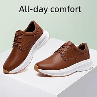 Men's Orthopedic Leather Dress Fashion Sneakers for Flat Feet: Extra Elegant Supportive Sneakers for Diabetic Relief, Comfortable Massage Stability Plantar Fasciitis Casual Tennis Oxford Brown Size 13