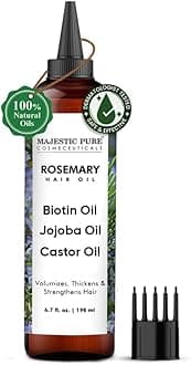 100% Pure Rosemary Oil with Biotin for Hair Care, Strengthening, Nourishing, and Volumizing Formula with Jojoba Oil and Castor Oil - Non GMO Verified, 198 ml