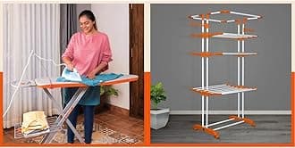 Bathla X-Pres Ace - Large Foldable Ironing Board for Home with Aluminised Ironing Surface (Silver) & Bathla Mobidry Terra 4 Level Steel Modular Cloth Drying Stand (Orange - Extra Large) Made in India