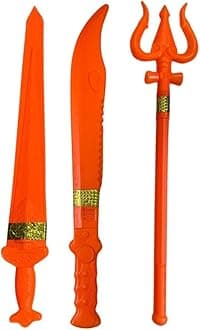 Vidhyapati Plastic Weapon Role Play Toy for Kids | Smooth Edges Activity Toy. (1-Trishul/1-Talwar/1-Khanjar (Combo - 3 Pcs))