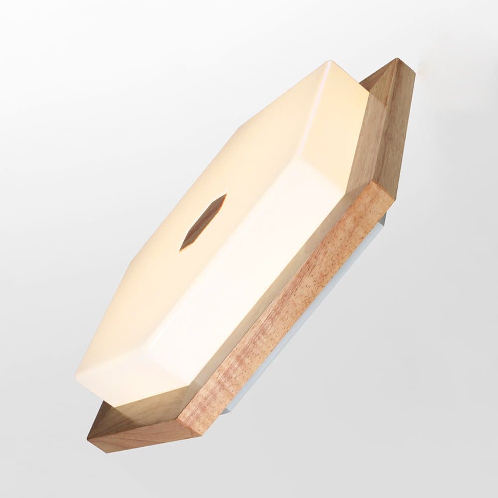 Wood Ceiling Light Nordic 24W LED 3-Color Variable Light Geometric Polygon Wood Border Ceiling Lamp Japanese Bedroom Corridor Aisle Creative Ceiling Fixture Size:40*46CM