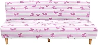 Mateju Armless Sofa Bed Cover, Butterfly Pattern Folding Sofa Bed without Armrests, Non Slip Stretch Futon Slipcover Protector for 2-3 Seater, Washable Couch Bed Slipcovers (pink,160-190cm)