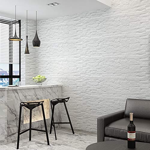 Brick Wall Backdrop Self-Adhesive 3D Wall Paper Eco-Friendly XPE Foam Stick Tile Wall and Stripe Backdrop 35.4 X 11.8 inch (1, A-White)