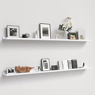 70.9 Inches Long Floating Shelves, 2 Set White Wall Shelf for Bedroom, Nursery Book Shelf with Lip, Picture Ledge Shelf for Wall Decor Living Room Bathroom Kitchen