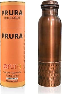 Hammered Curved Copper Water Bottle 32 oz - Seamless Leak Proof Joint Less Water Bottle for Ayurvedic Benefits