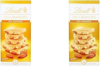 Lindt Les Grandes White Chocolate Bar With Sweet Caramelized Almond Pieces - a luxury chocolate bar, 150 g (Pack of 2)