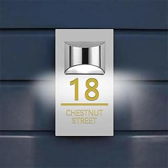 Custom Solar House Sign, Personalised House Number with Solar Light, Personalized Solar House Number Sign, Custom Outdoor Home Numbers Street Name LED Modern House Signs for Home/Yard (White)