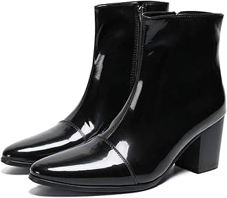Mens Boots Casual Patent Leather Chelsea Dress Boots Zipper on Side Mid Calf Boots for Men