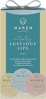 Waken Luscious Lips, 3x15ml Lip Balm Bundle, Mint With Lemon, Mint With Strawberry, Peppermint, Vegan, Vitamin E, Shea Butter & Cocoa Butter,100% Natural, No Petroleum Jelly, Sustainable Packaging