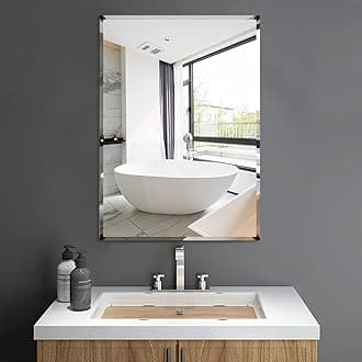 Self Adhesive Glass Mirror, Bathroom Wall Mounted Mirror, Make Up Mirror Sticker for Home Living Room Bedroom, Frameless Modern Vanity Mirror for Wall Tiles Decoration Hanging (70 * 90CM)