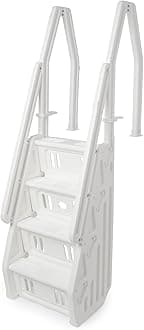 24 Inch in Pool Step Ladder, Adjustable Stair Entry System with Handrails and Non-Slip Surface for Above Ground Swimming Pools, White