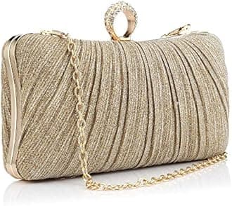 YYW Evening Handbags Sparkling Clutch Purses Women Pleated Party Bridal Wedding Evening Bag with Chain