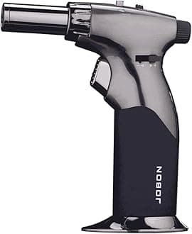 JOBONTorch Lighter, Double Flames Refillable Culinary Lighter with Continuous Flame Lock and Adjustable Flame for Kitchen, BBQ, Baking, Creme Brulee (Butane Gas Not Included) (Black Brushed - Black)