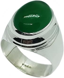 16 Carat Natural Yemeni Dark Green Aqeeq Mens Plain Heavy Ring Sterling Silver 925 Handmade Sabz Aqeeq Ring Gift for Him Agate Ring Religious Ring