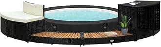 CHARMMA Inflatable Hot Tub Spa Step and Half Surround Desk,Poly Rattan,Outdoor Massage Hot Tub Frame for Garden, Backyard, Patio Indoor Outdoor Use,Black