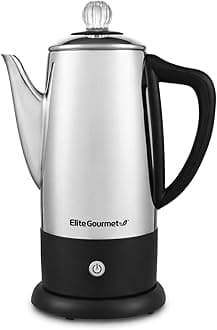 EC812 Electric 12-Cup Coffee Percolator with Keep Warm, Clear Brew Progress Knob Cool-Touch Handle Cord-less Serve, Stainless Steel