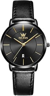 Women Wrist Watches Ultra Thin 6.5mm Minimalist Dress Fashion Leather Strap Quartz Waterproof Date Day Slim Watches for Ladies