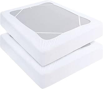 Box Spring Cover King 2 Pack, Elastic Fabric Wrap Around 4 Sides Bed Skirt, Sleek Alternative for Bed Skirts for Hotel/Home, Fits Box Springs up to 13”, White