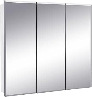 Design House Cyprus 25-in. Wide Medicine Cabinet, 3 Frameless Mirrored Doors, 2 Interior Shelves, Pre-Assembled, Surface or Recess Mounted, White/Clear, 25.1 in. W x 4.4 in. D x 24.5 in. H, 597484