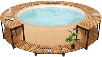 CHARMMA Inflatable Hot Tub Spa Step and Surround Desk,Solid Wood,Outdoor Massage Hot Tub Frame for Garden, Backyard, Patio Indoor Outdoor Use,