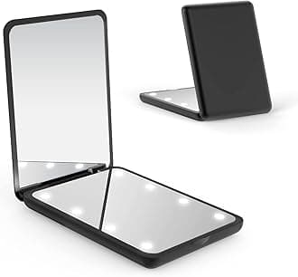 WOBSION Small Mirror with Lights,LED Compact Makeup Mirror,1x/3x Mini Travel Mirror with Magnification,Portable for Purse,Pocket,Gifts for Girls,Black