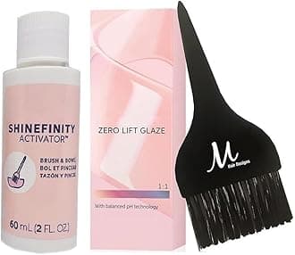 Shinefinity Zero Lift Glaze 06/6 Dark Blonde Violet Demi-Permanent Hair Color 2 Ounce, Shinefinity Activator 2 oz and M Hair Designs Tint Brush (Bundle)