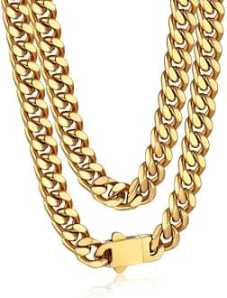 Mens Stainless Steel Chain Necklaces 5/7/9/12MM Chunky Miami Cuban Link Chain Necklace Silver/Gold Plated/Black Chains for Men 18"-30"