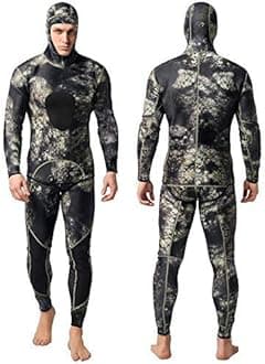 Nataly Osmann Camo Spearfishing Wetsuits Men 3mm /1.5mm Neoprene 2-Pieces Hooded Long Sleeve Scuba Diving Suit Full Body Keep Warm Snorkeling Suits