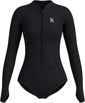 Wetsuit for Women, Womens Long Sleeve Shorty Wet Suits 2mm Front Zipper Springsuit Surfing Surf-wear Diving Swimming Scuba One Piece